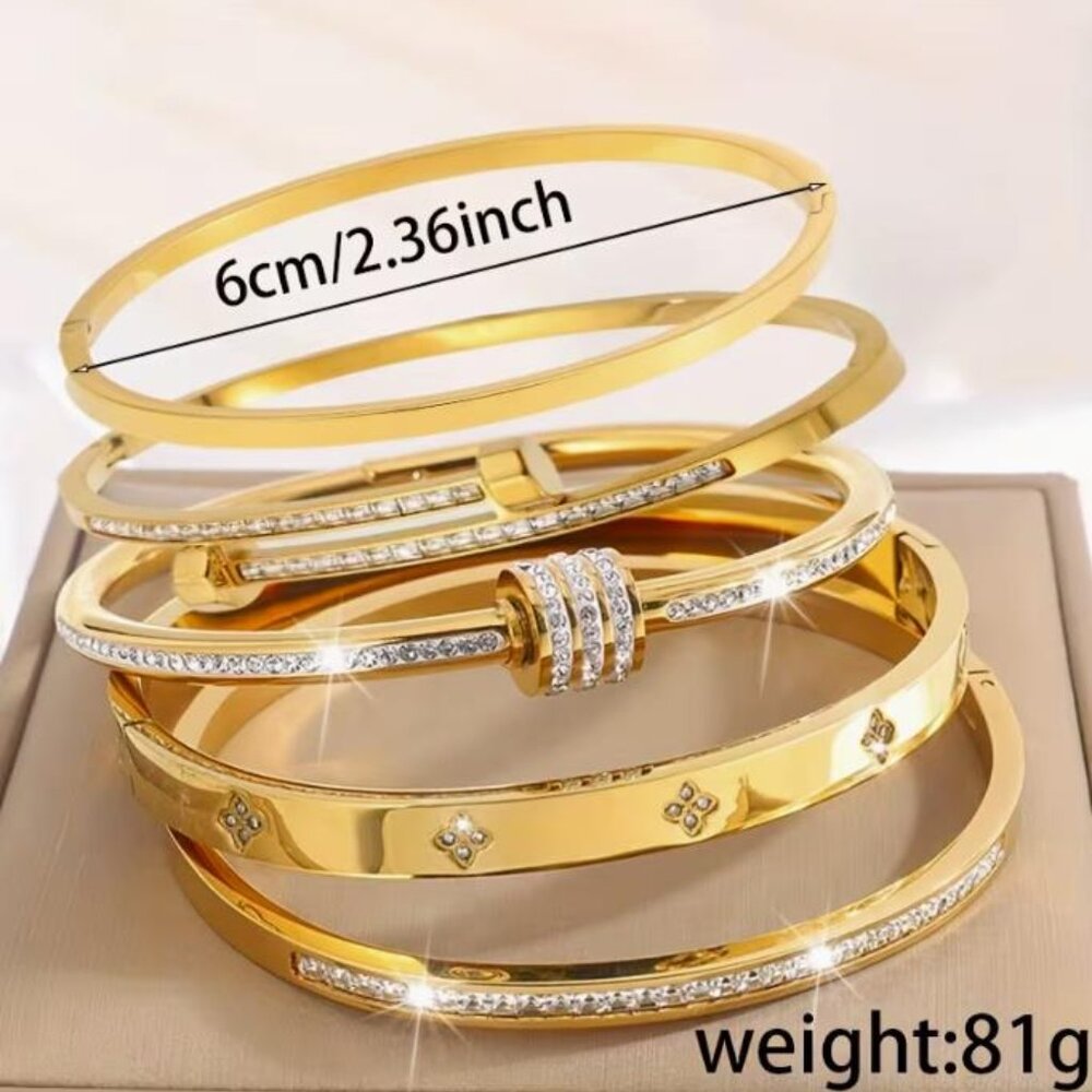 5pcs Set Elegant & Fashionable18k Gold Plated Stainless Steel Bracelet - Picture 5 of 10